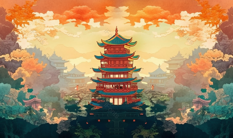 国潮风武汉黄鹤楼地标建筑背景,插画/手绘图,插画/手绘图库,插画/手绘图下载,插画/手绘